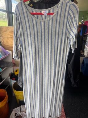 LuLaRoe Cream and Blue Striped Women's Dress